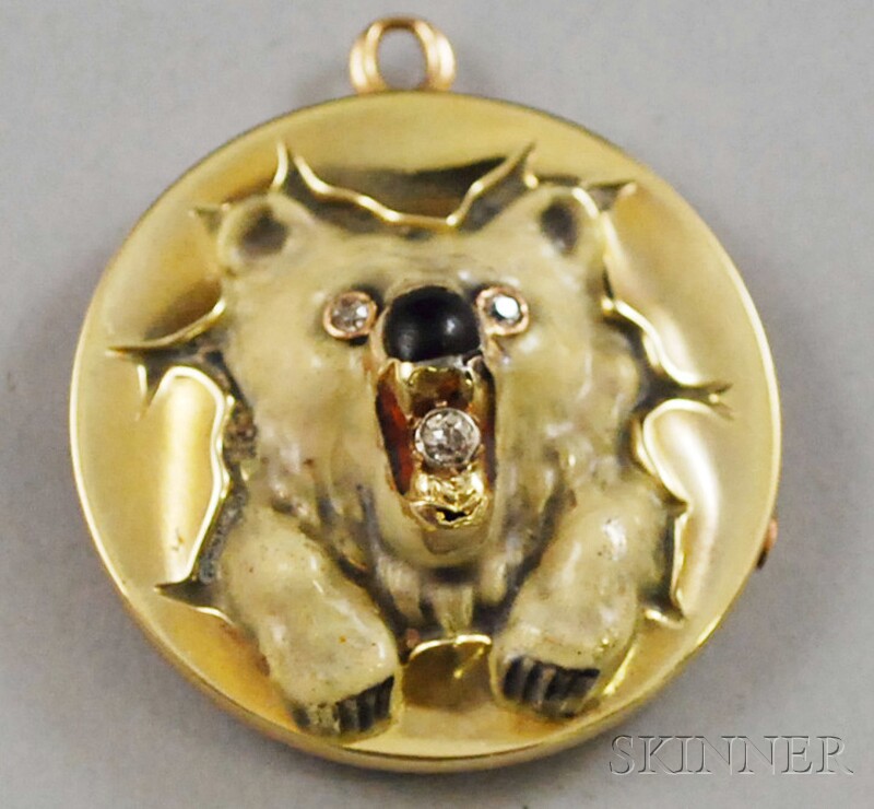 Appraisal: kt Gold Enamel and Diamond Pendant conceived as a polar