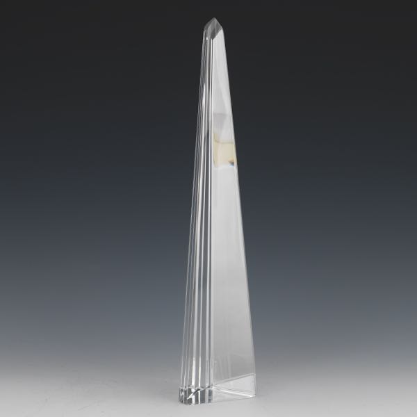 Appraisal: BACCARAT CRYSTAL GLASS OBELISC Classic triangular form clear glass obelisk