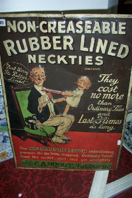 Appraisal: An early th century advertising sign for Non Creaseable Rubber