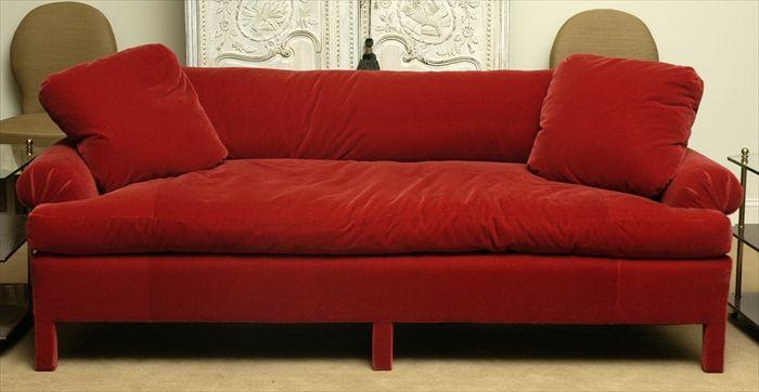 Appraisal: Contemporary Red Velvet-Upholstered Sofa x x in