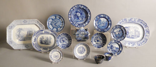 Appraisal: Fifteen blue Staffordshire tablewares th c