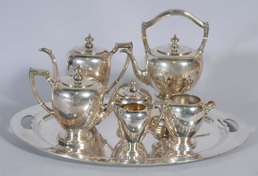 Appraisal: Reed Barton Sterling Tea Set tray three pots and cashe