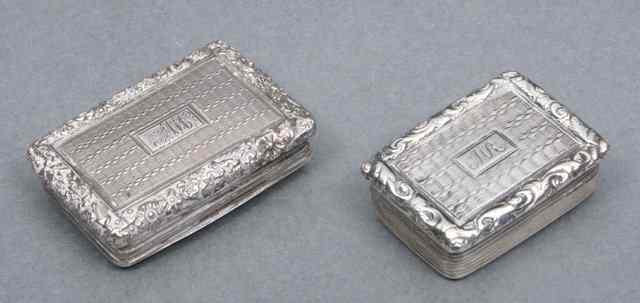 Appraisal: A GEORGE III SILVER VINAIGRETTE with engine turned decoration foliate