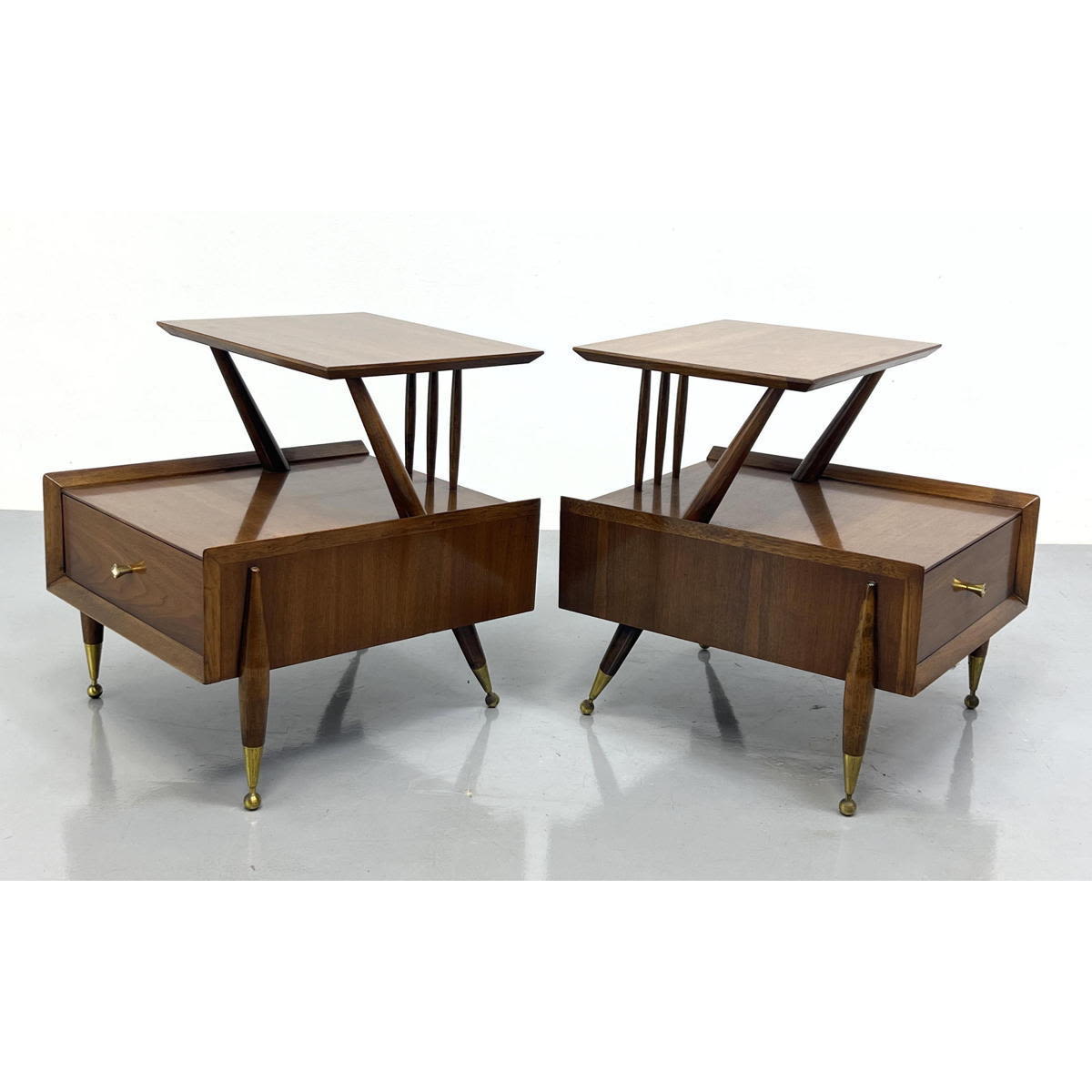 Appraisal: Pr KENT COFFEY American Modern Step Night Stands Walnut and