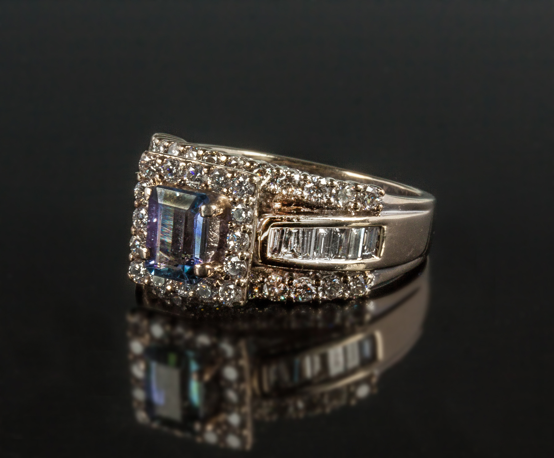 Appraisal: K White Gold Diamond Tanzanite Ring Raised square halo setting