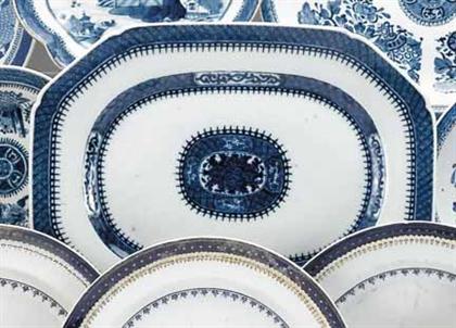 Appraisal: Chinese export porcelain rectangular blue Fitzhugh platter circa Of octagonal