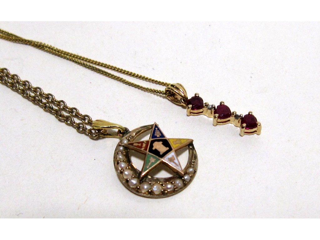 Appraisal: Lot comprising fourteen carat gold ruby and diamond set pendant