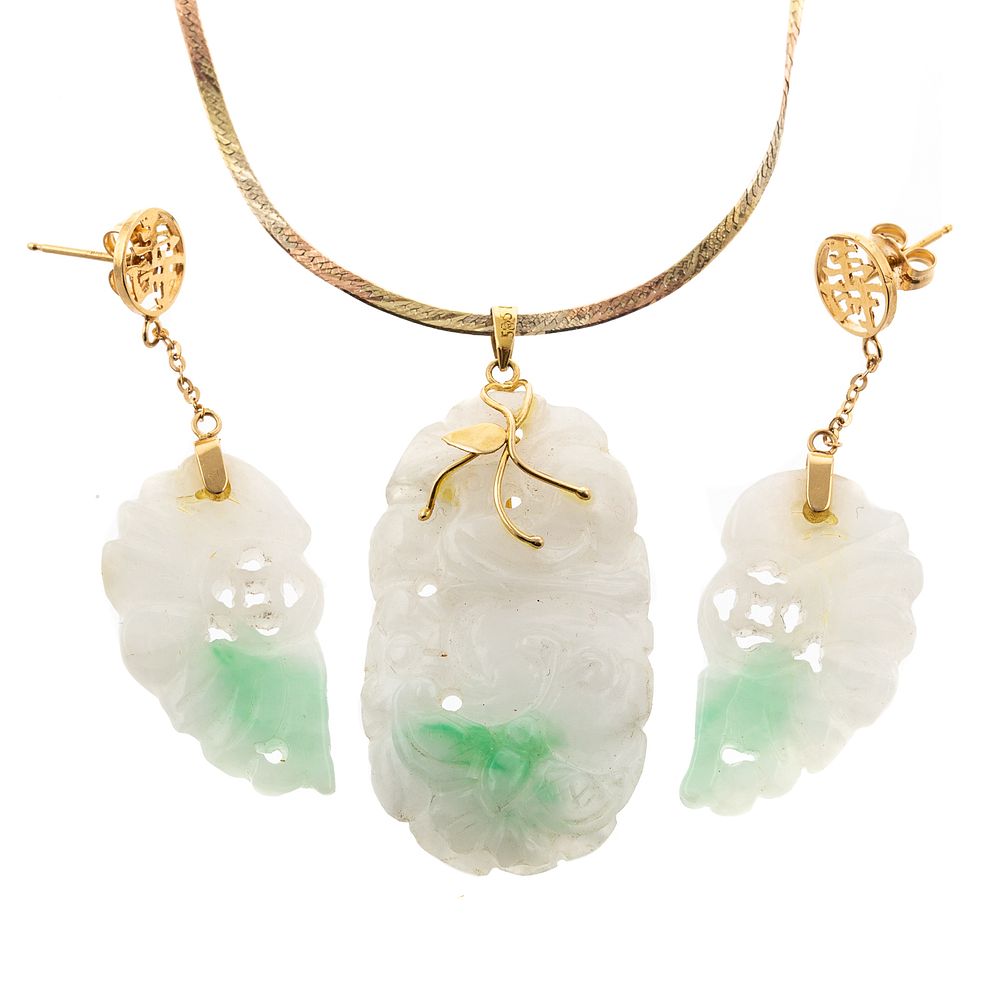 Appraisal: A Pair of Jade Earrings Jade Pendant in K K