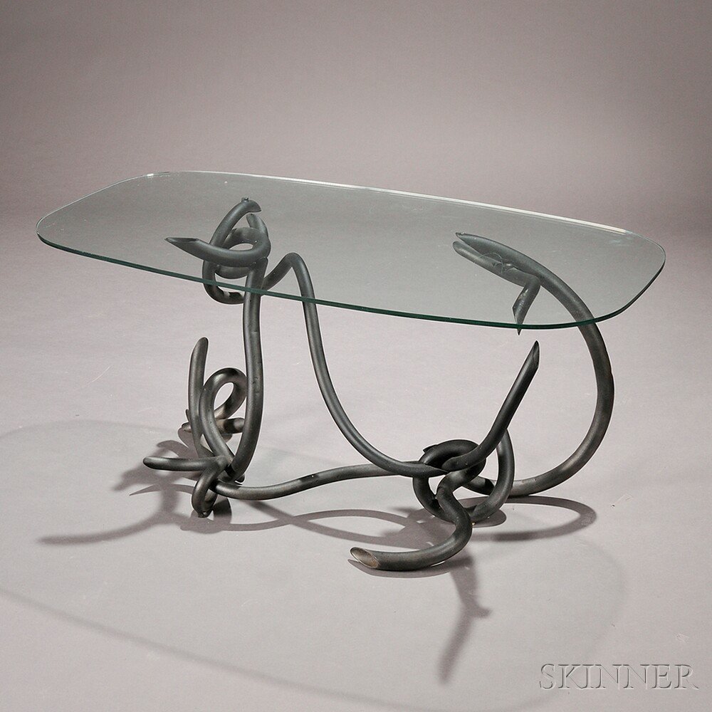 Appraisal: Artist-designed Steel and Glass Coffee Table United States c s