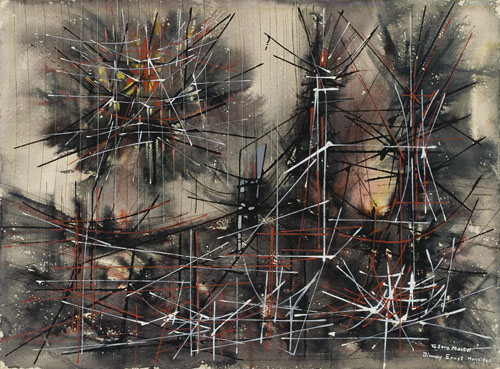 Appraisal: JIMMY ERNST Abstract Composition in Black Red and White Watercolor