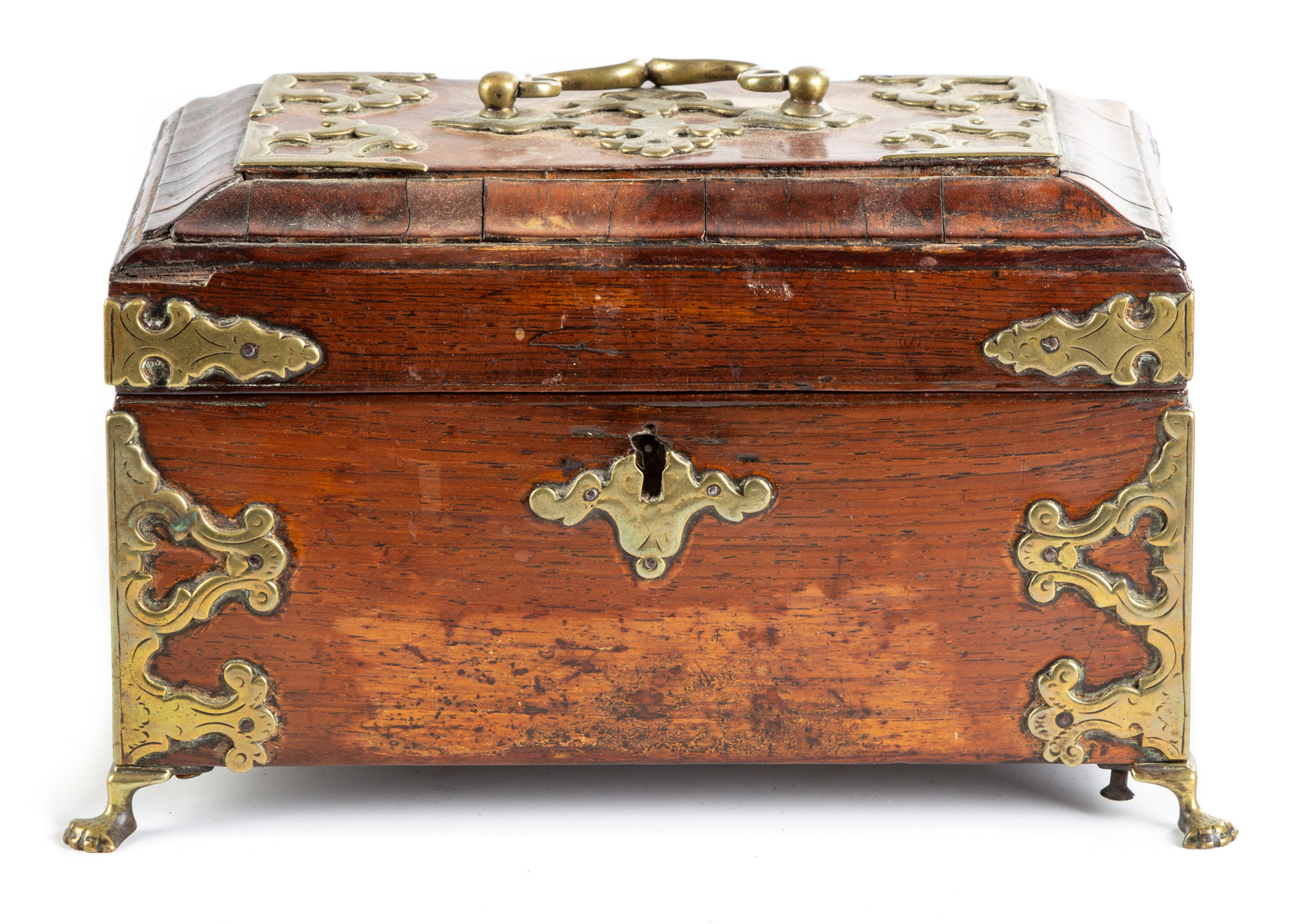 Appraisal: TH CENTURY TEA CADDY wood and veneer with brass mounts