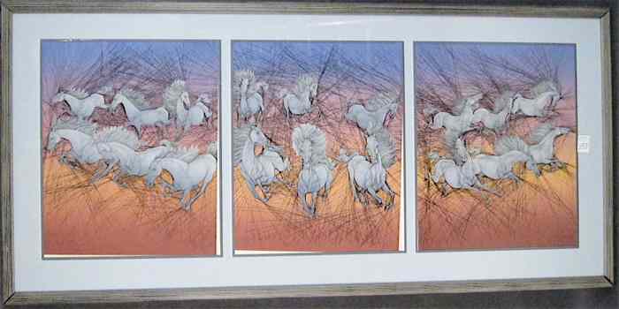 Appraisal: COLOR LITHOGRAPHIC TRIPTYCH TITLED ''In Lieu of Chevaux I'' Each