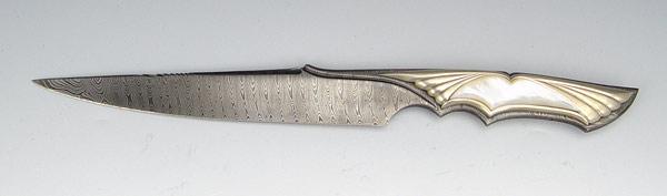 Appraisal: DAN STEPHAN KNIFEMAKERS DAMASCUS FIGHTER KNIFE Watered Damascus steel ''