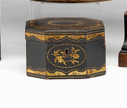 Appraisal: Chinese Export gilt decorated lacquer tea caddy th century Octagonal