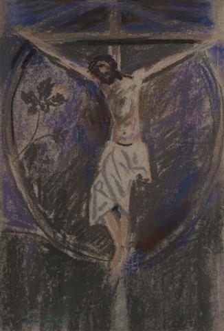 Appraisal: MARIAN KRATOCHWIL Polish - Crucifix study from church garment in