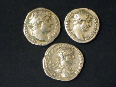 Appraisal: THREE HADRIAN DENARII with Justitia Annona and Salus on reverse