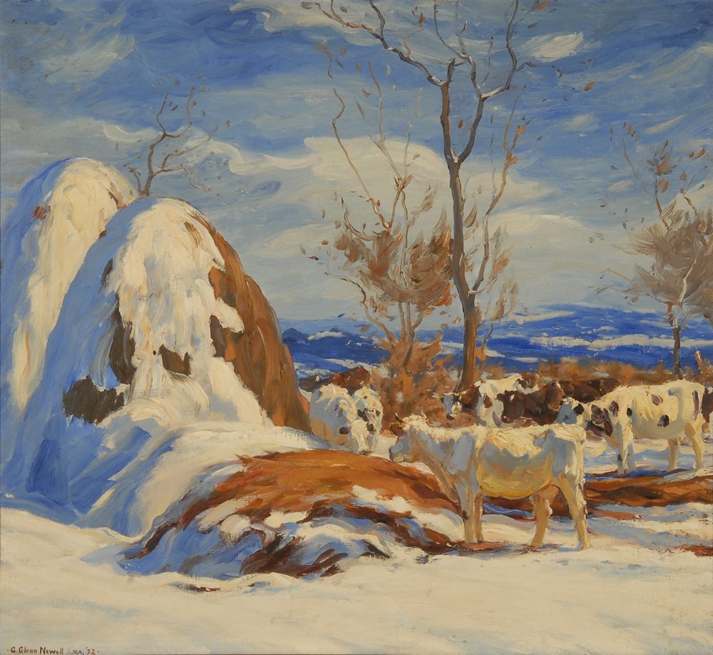 Appraisal: GEORGE GLENN NEWELLAmerican - Winter Grazing with Haystacks Signed lower