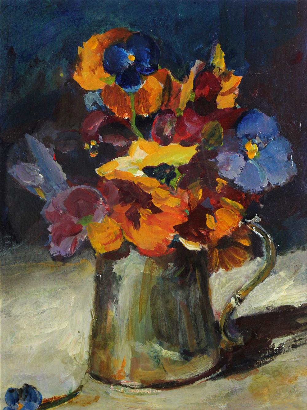 Appraisal: ANN ELLIOTT AMERICAN ST CENTURY FLOWERS IN BUCKET Acrylic on