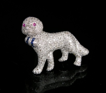 Appraisal: A Diamond Sapphire and Ruby St Bernard Puppy Brooch k