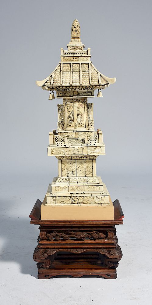 Appraisal: Chinese carved bone pagoda altar H Chinese carved bone pagoda