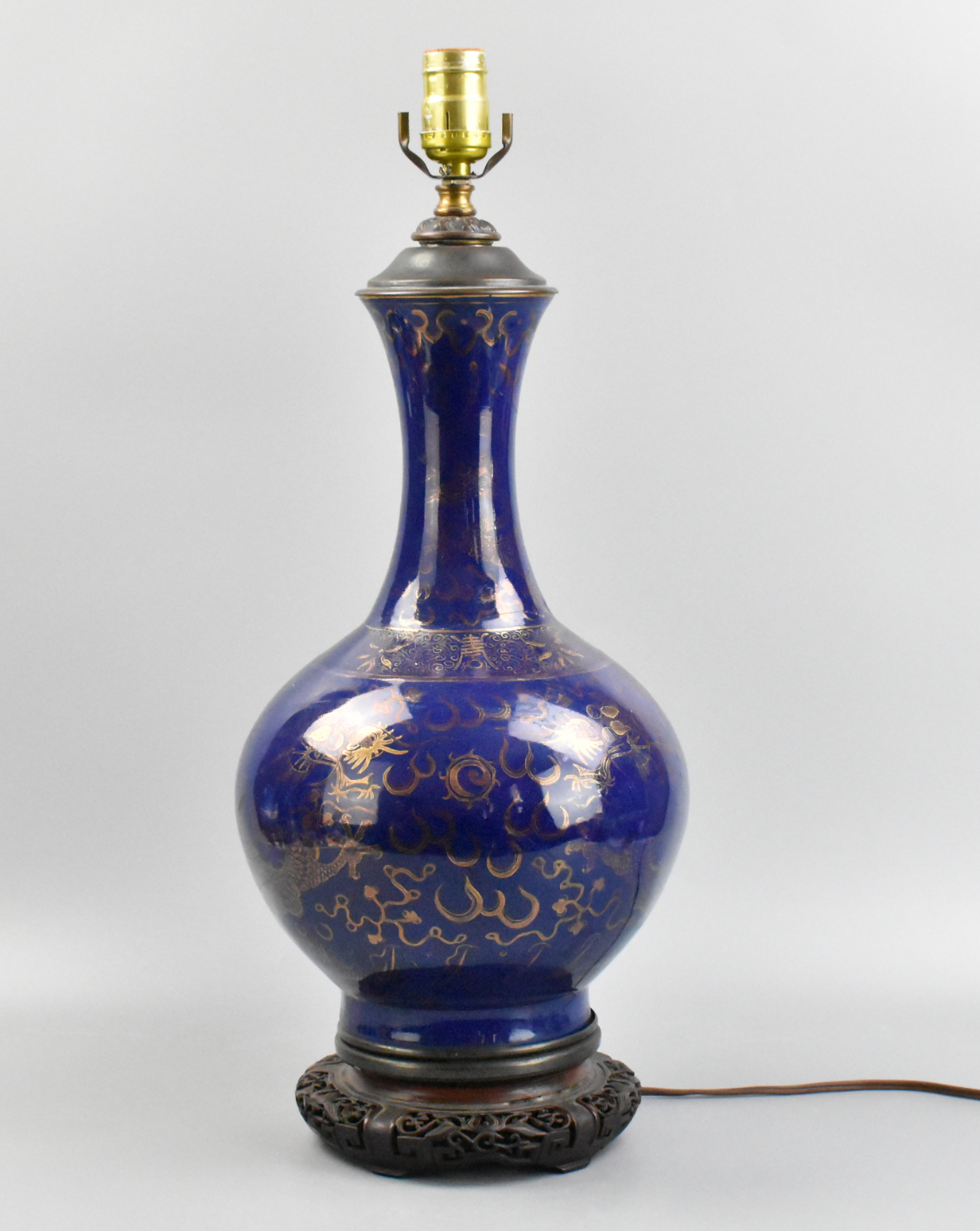 Appraisal: A Chinese gilt blue glazed lamp vase dating from the