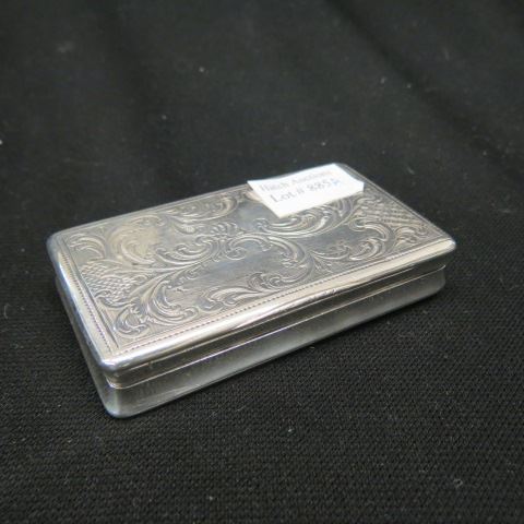 Appraisal: French Sterling Silver Snuff Box finely engraved x th century