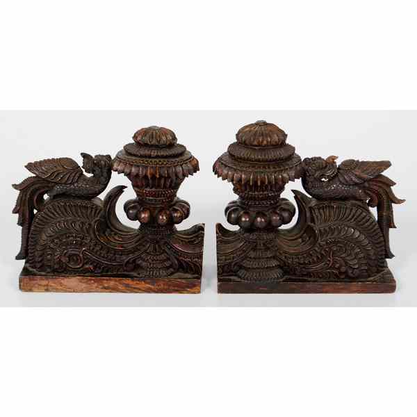 Appraisal: Carved Wood Book Ends Asian th century A pair of