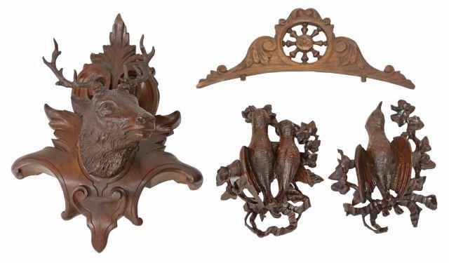 Appraisal: lot of Carved architectural elements including Black Forest stag mounted