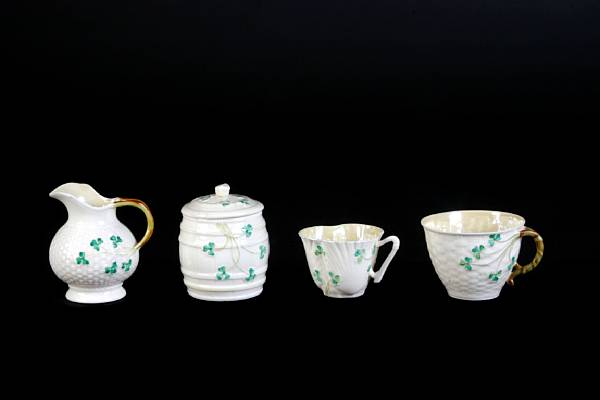 Appraisal: An assembled Belleek porcelain Shamrock pattern tea service second half