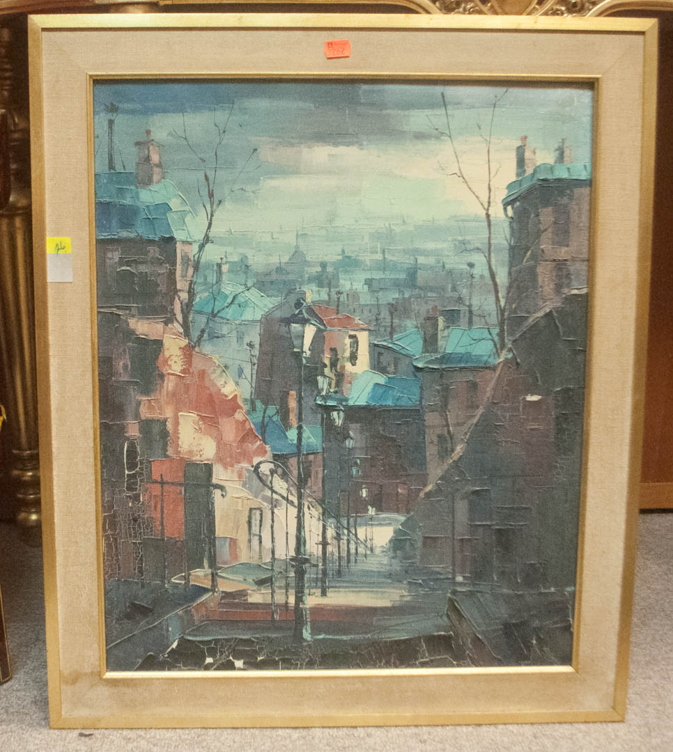 Appraisal: Framed oil on canvas of city street