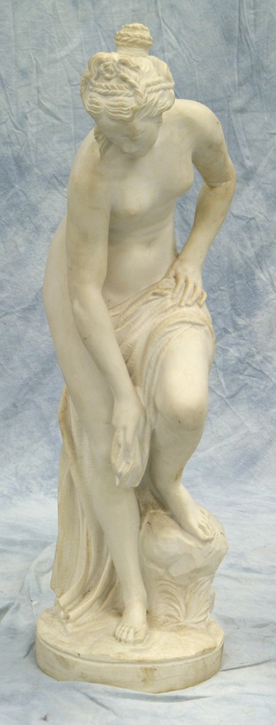 Appraisal: Carved marble sculpture of a nude woman after the bath