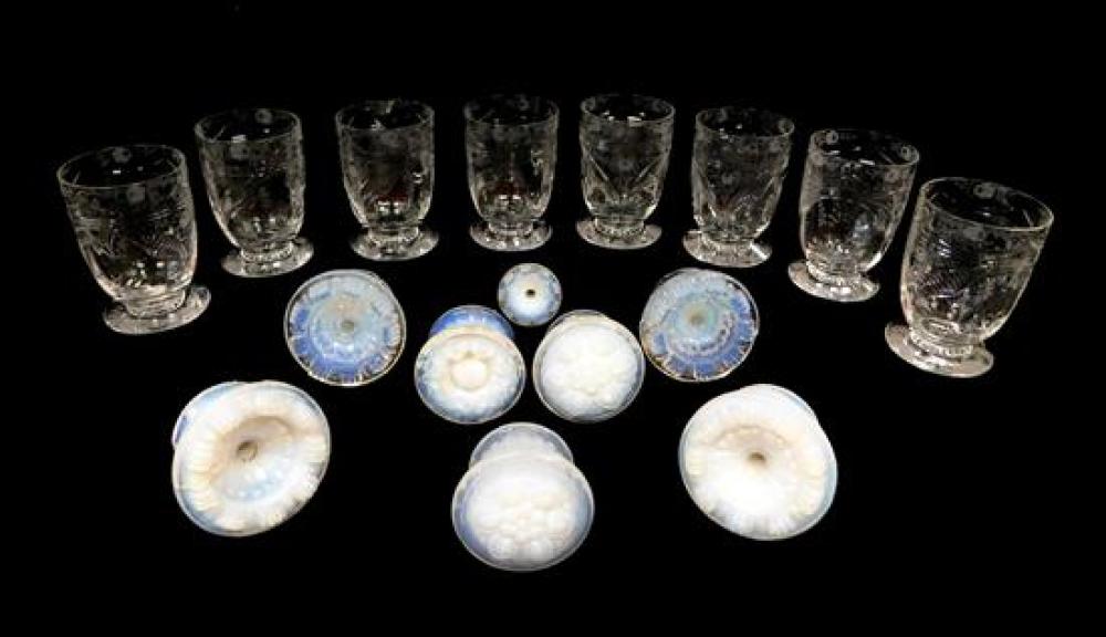 Appraisal: Eight Clambroth glass drawer pulls and eight cut glass footed