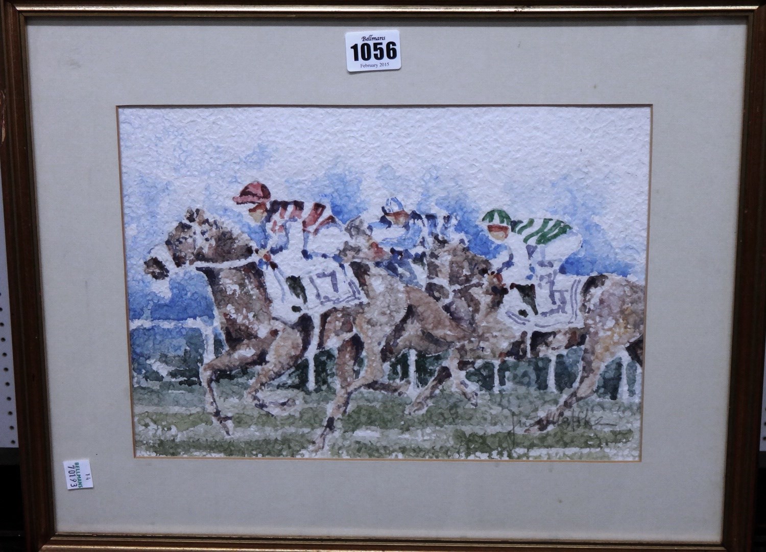 Appraisal: Judith Caulfield Walsh contemporary Horseracing scene Bar two watercolours both