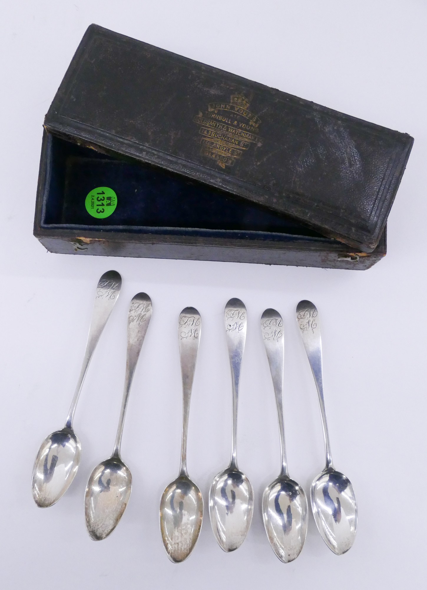 Appraisal: Set Antique Coin Silver Spoons in Leather Box- g