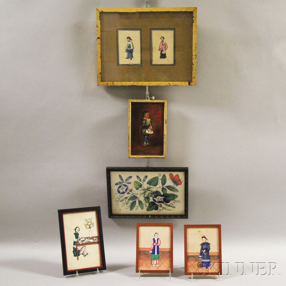 Appraisal: Six Framed Chinese Paintings five on rice paper and one