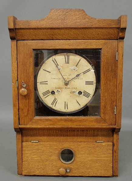 Appraisal: Oak cased clock Made by Simplex Time Recorder Co Gardner