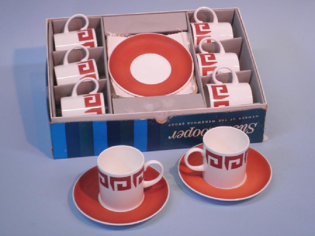 Appraisal: A Wedgwood Susie Cooper designed Red Keystone pattern coffee service