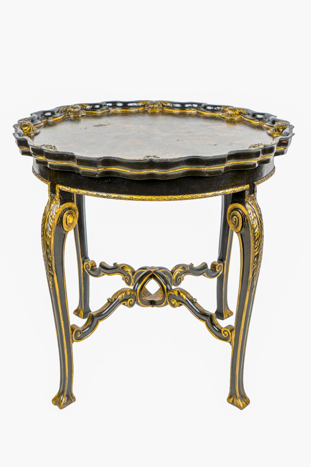 Appraisal: CHINOISERIE PAINTED OCCASIONAL TABLEmodern polychromed and ebonized wood inches diameter