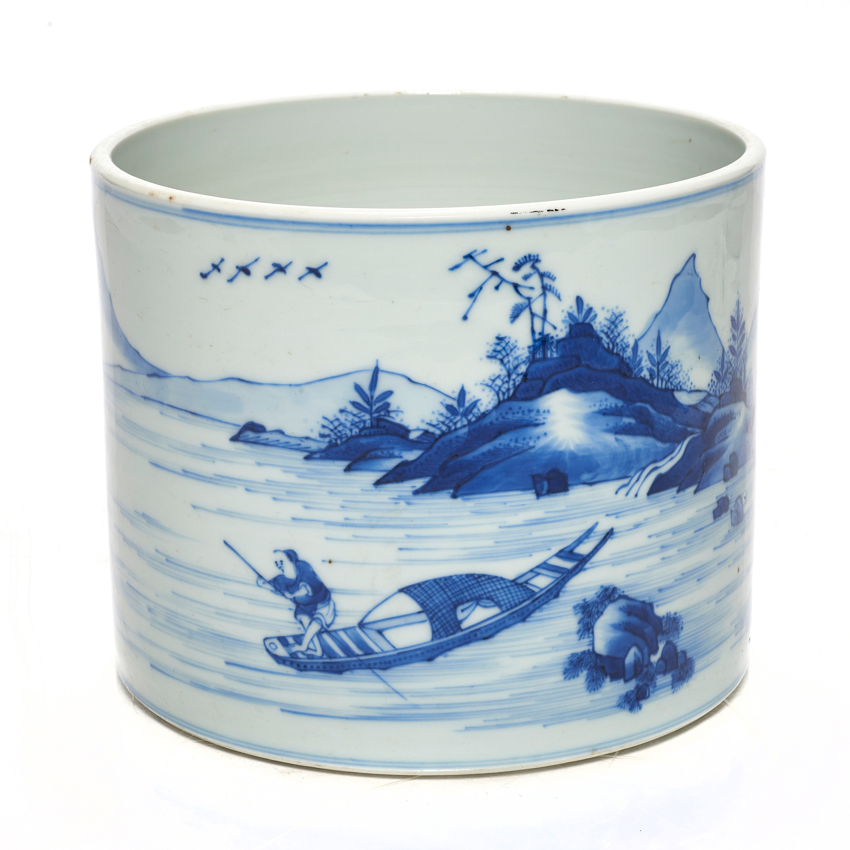 Appraisal: CHINESE BLUE AND WHITE BRUSH POT Chinese blue and white