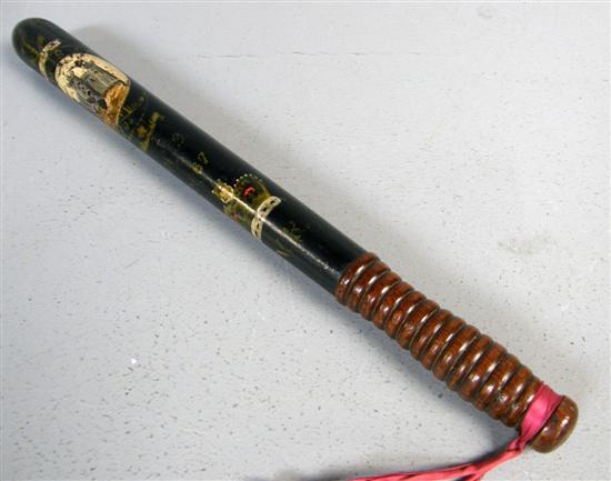 Appraisal: Victorian turned wood truncheon the black painted ground with a