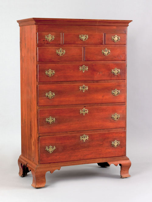 Appraisal: Pennsylvania Chippendale walnut tall chest ca with five short over