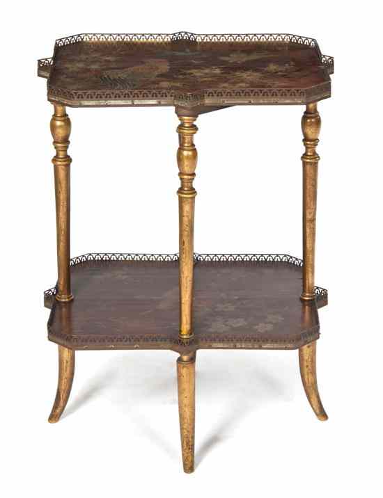 Appraisal: A Mahogany and Parcel Gilt Etagere having two rectangular tiers