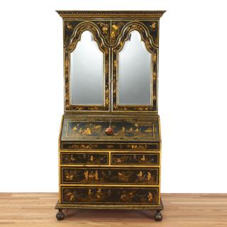 Appraisal: George III Japanned secretary bookcase cabinet George III Japanned secretary