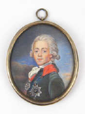 Appraisal: A Russian oval silver framed portrait miniature of Alexander the