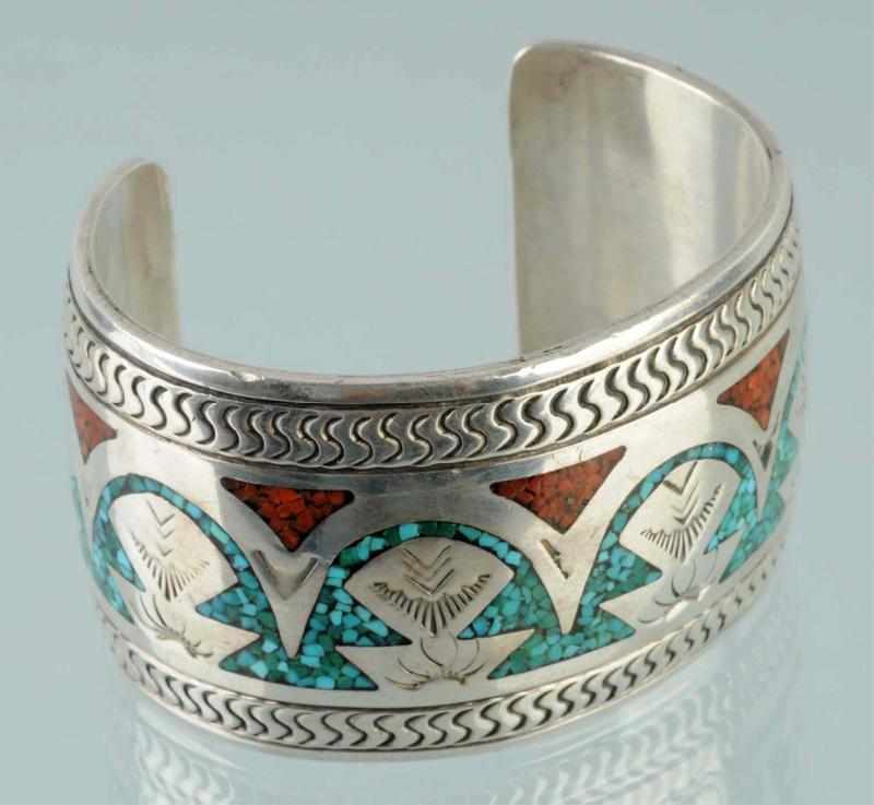 Appraisal: Native American Indian -Inch Silver Bracelet Description With turquoise and