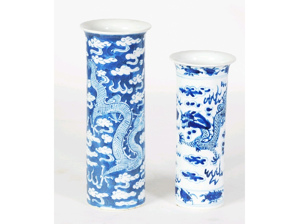 Appraisal: TWO CHINESE BLUE AND WHITE PORCELAIN SLEEVE VASES painted with