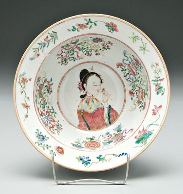 Appraisal: Chinese famille rose porcelain bowl interior with lady holding flower