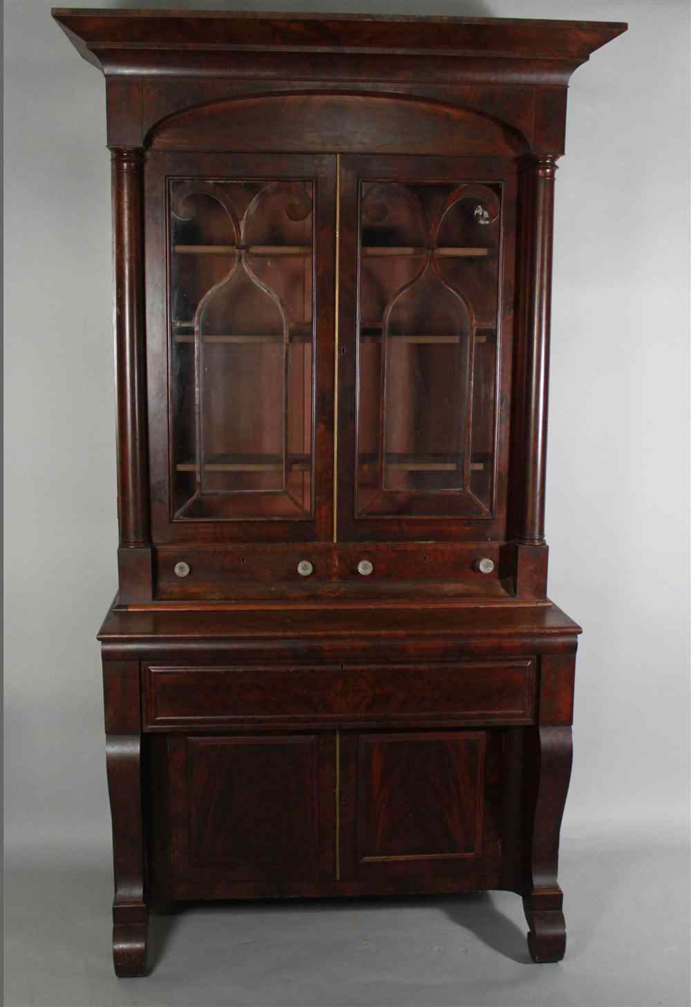 Appraisal: AMERICAN CLASSICAL MAHOGANY FALLFRONT SECRETARY BOOKCASE circa the molded cornice