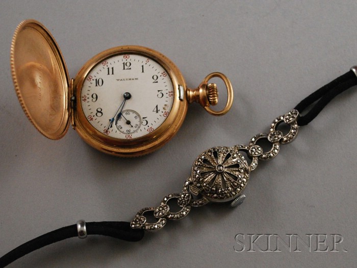 Appraisal: Two Lady's Watches a Waltham hunting case pocket watch broken