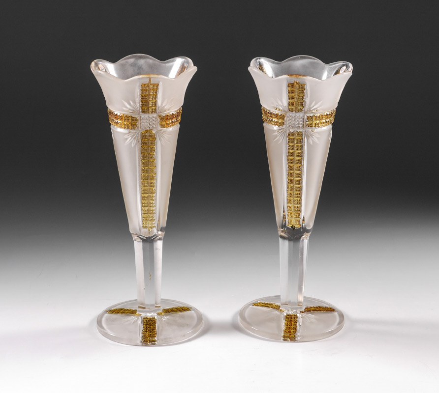 Appraisal: KLONDIKE AMBERETTE CHAMPAGNE FLUTES cut glass champagne flutes in the